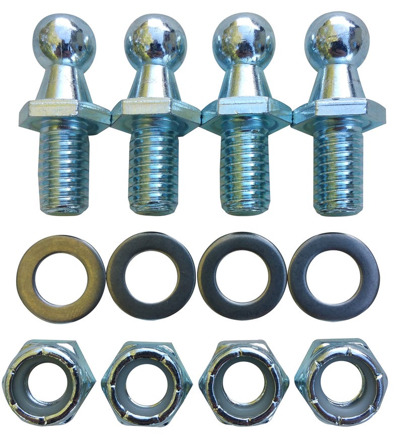 (4 Pack) 10mm Ball Studs with Hardware - 5/16-18 Thread x 1/2" Long Shank - Gas Lift Support Strut Fitting